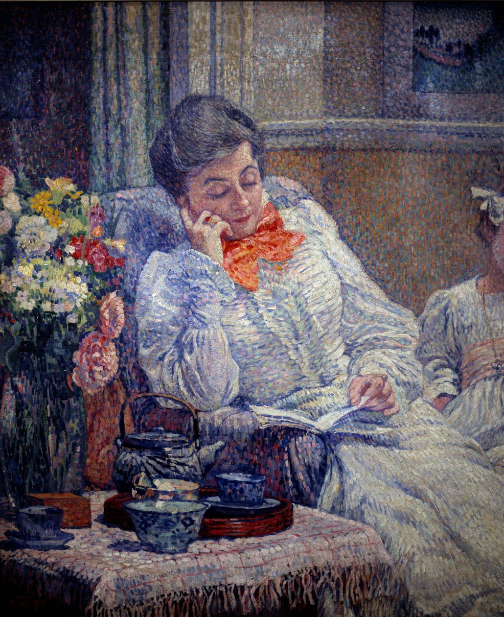 Belle époque: “Mujer leyendo”. Pintura de Theodore Van Rysselberghe (1862-1926) 1899, Museo Real de Bellas Artes, Bruselas de Théo van Rysselberghe