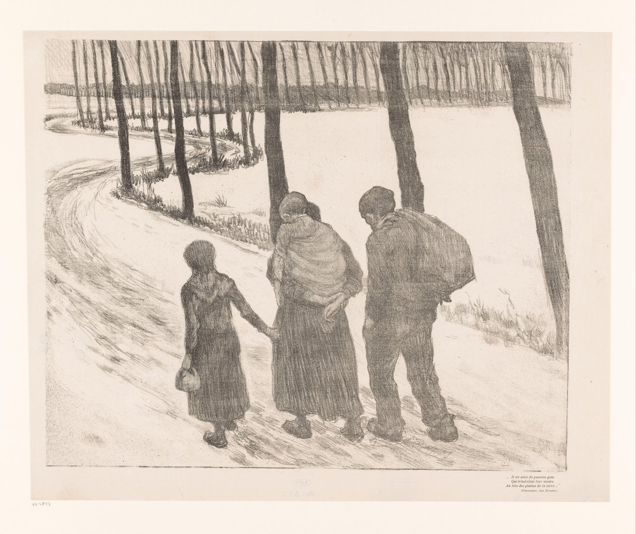 Hombre y mujer con dos niños caminan por un camino rural
Pauvres gens de Théo van Rysselberghe