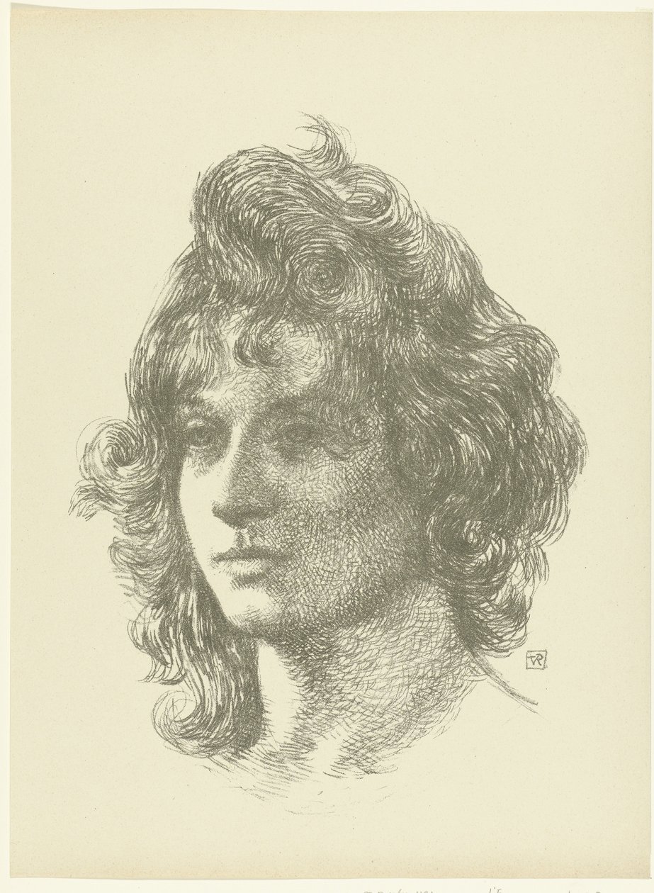 Portret van jonge vrouw Estudio de la cabeza de una mujer joven El juicio (título de la serie) de Théo van Rysselberghe