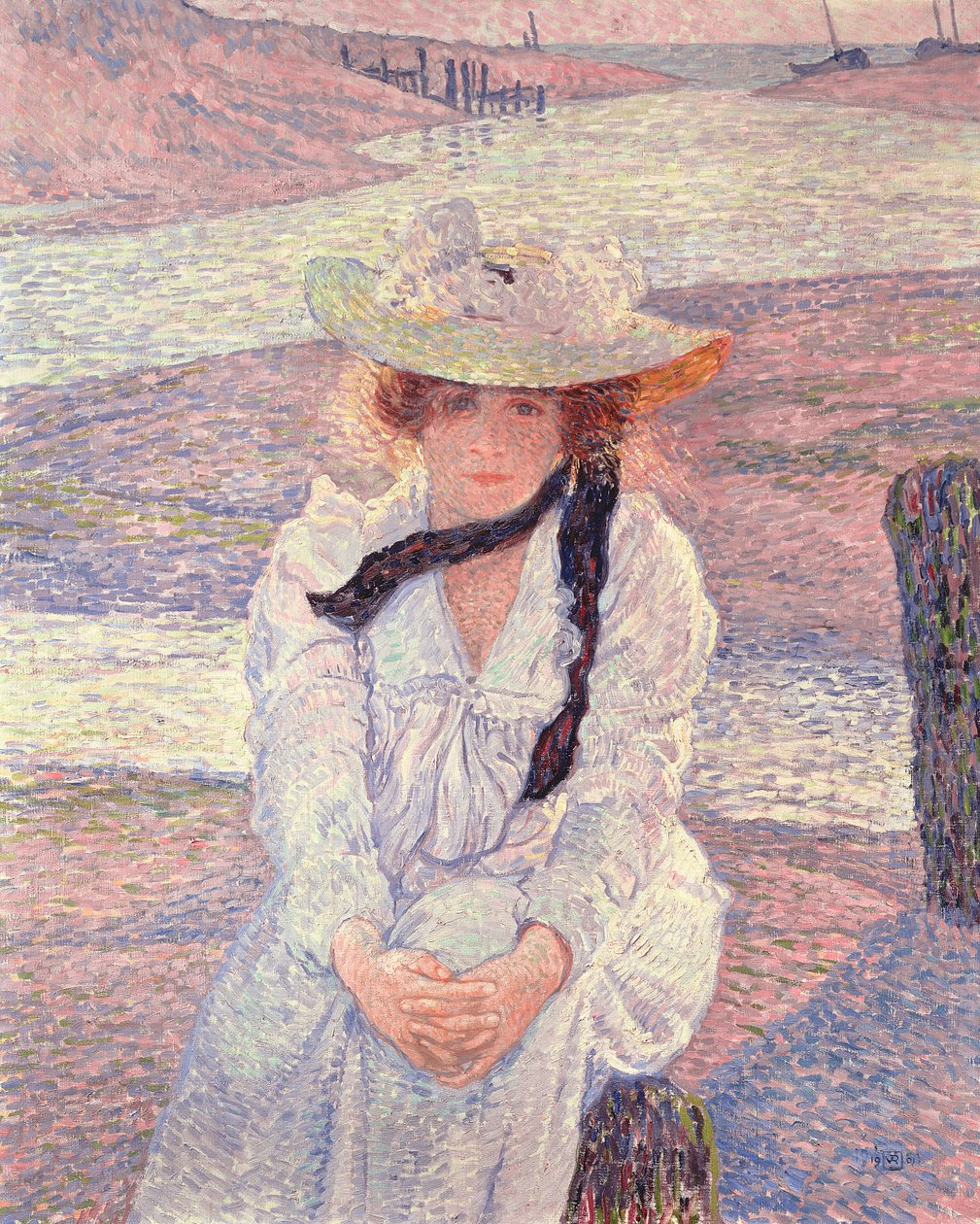 Joven mujer en la orilla del río Greve, 1901 de Théo van Rysselberghe