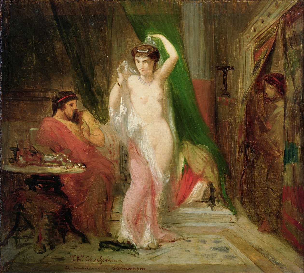 Candaules, rey de Lidia, mostrando la belleza de su reina a su confidente Giges, 1850 de Théodore Chassériau