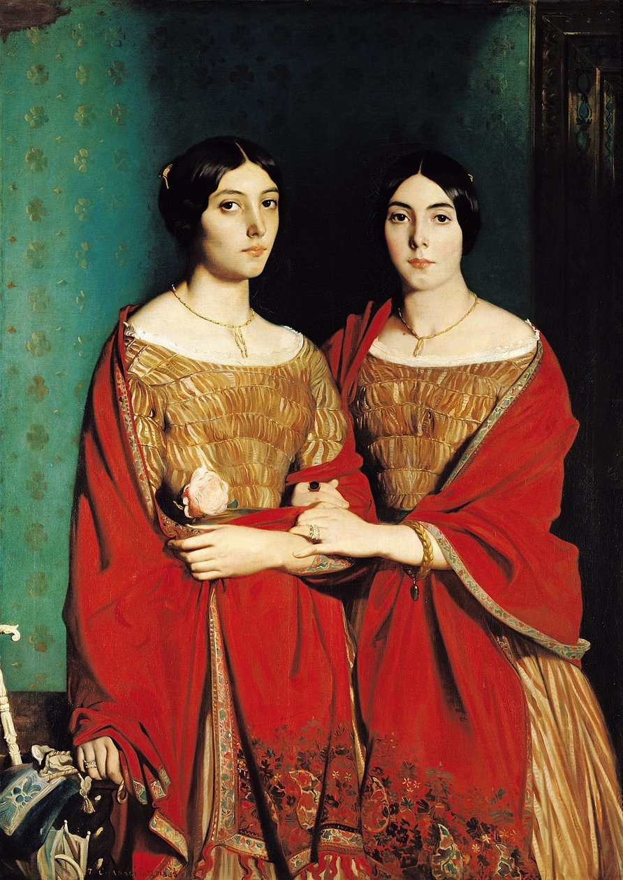 Las dos hermanas, o Mesdemoiselles Chasseriau: Marie-Antoinette-Adele y Genevieve (Aline) hermanas del artista, 1843 de Théodore Chassériau