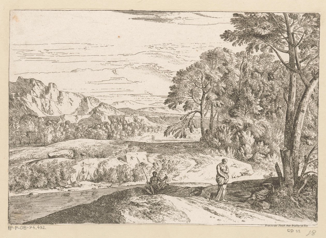 Paisaje arcádico con un pescador junto a un arroyo Suite de Paysages (título de la serie) de Théodore
