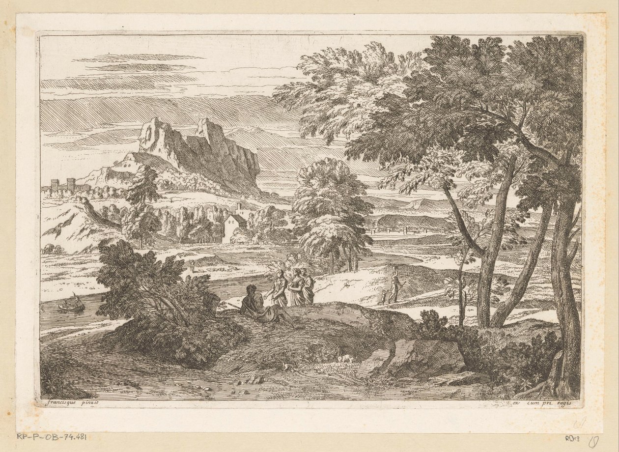 Paisaje arcádico con figuras y conejos. Suite de Paysages (título de la serie) de Théodore