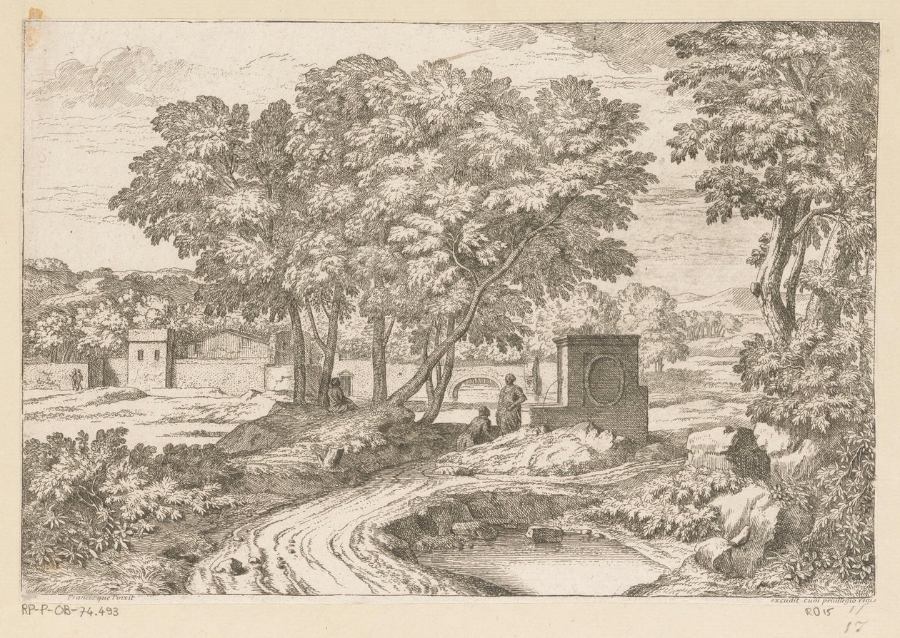 Paisaje arcádico con dos mujeres junto a una fuente Suite de Paysages (título de la serie) de Théodore