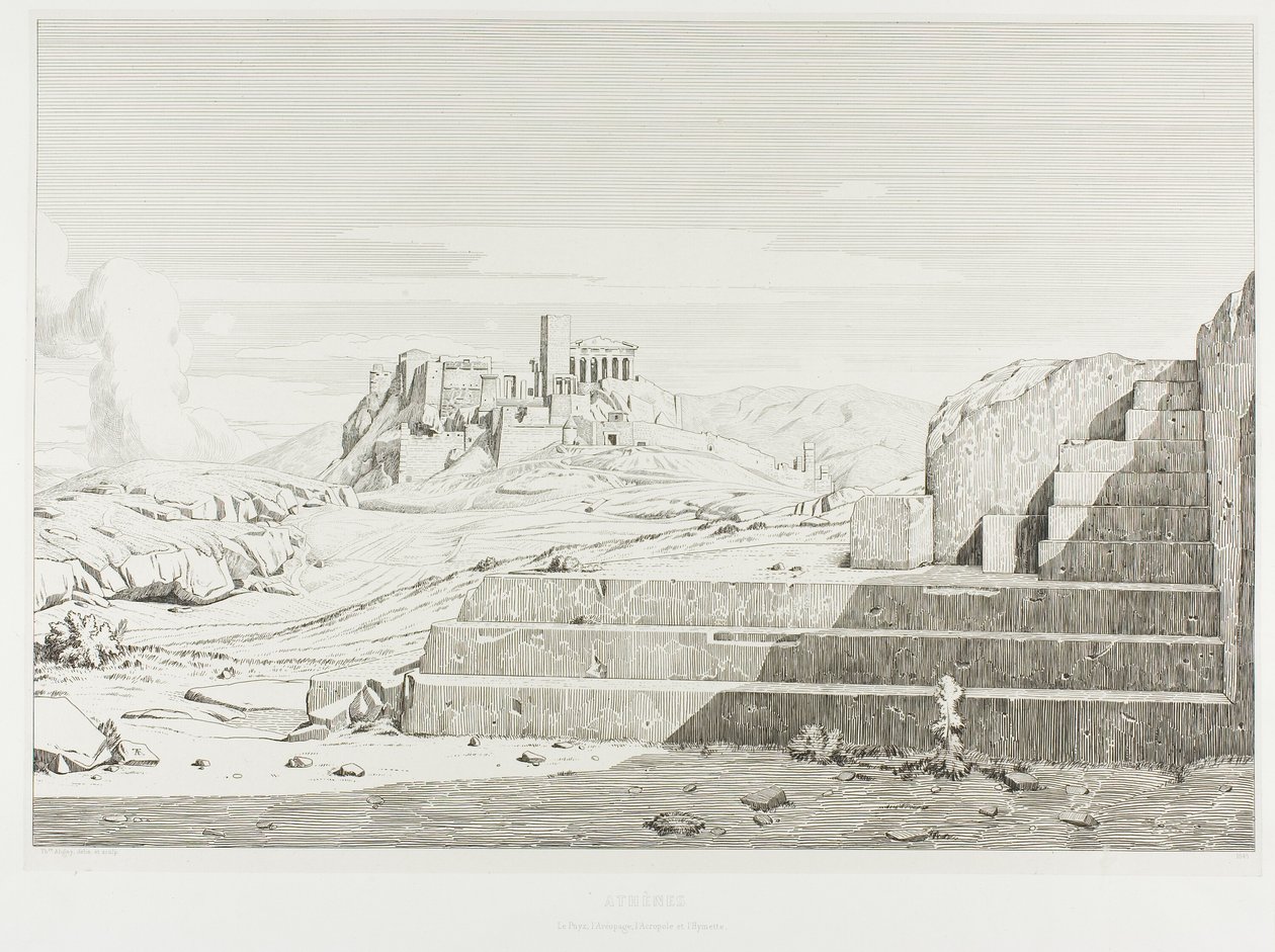 La Acrópolis de Atenas: Pnyx, Areópago, Acrópolis y Monte Hymmettos de Théodore Caruelle d