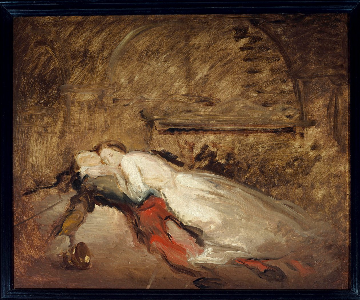 Los amantes Romeo y Julieta. Ilustración de la obra del mismo nombre de William Shakespeare representando la muerte de los amantes en la escena 3 del acto V de Théodore Chassériau