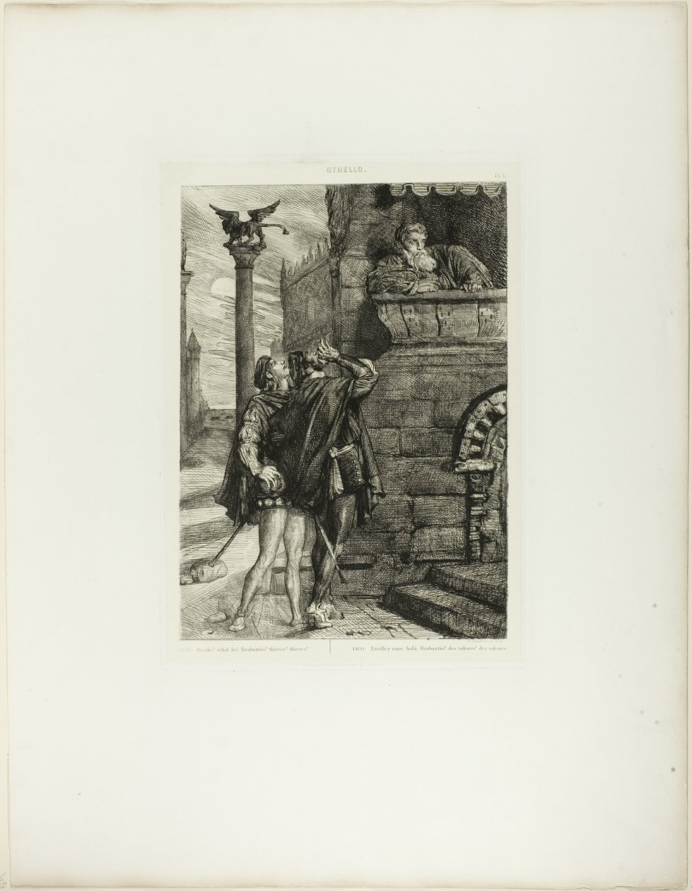 ¡Owake! ¡Qué tal! ¡Brabantio! placa 1 (acto 1, escena 1) de Otelo de Théodore Chassériau