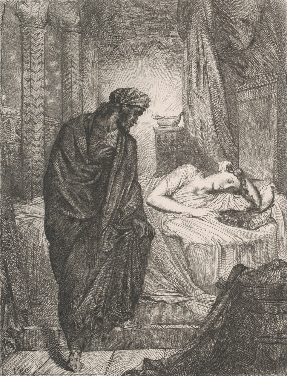 Sin embargo, ella debe morir: placa 11 de Othello Acto 5, Escena 2 de Théodore Chassériau