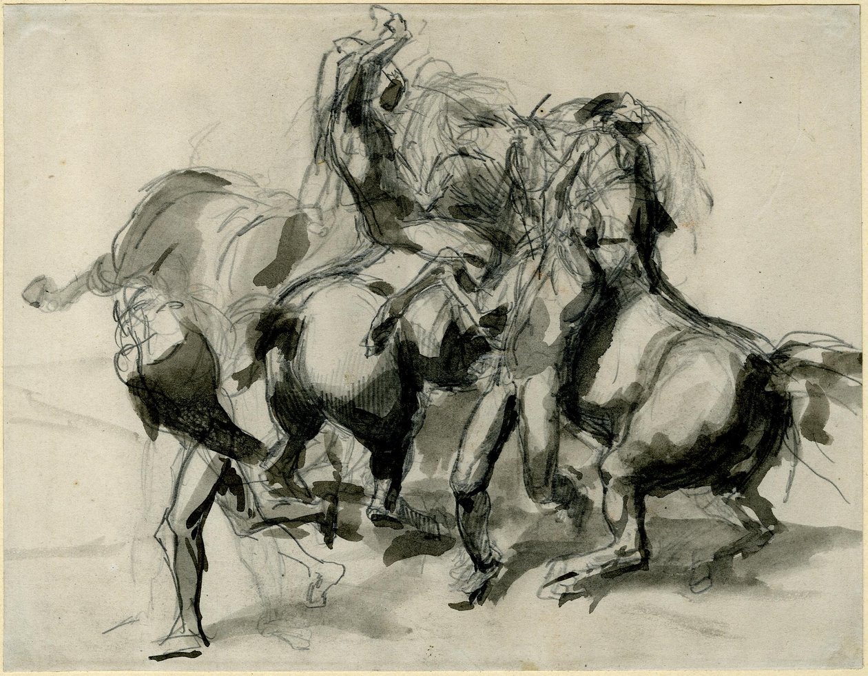 Atribuido a Théodore Géricault - Boceto de una lucha con caballos y hombres, 1913,0114.8 de Theodore Gericault