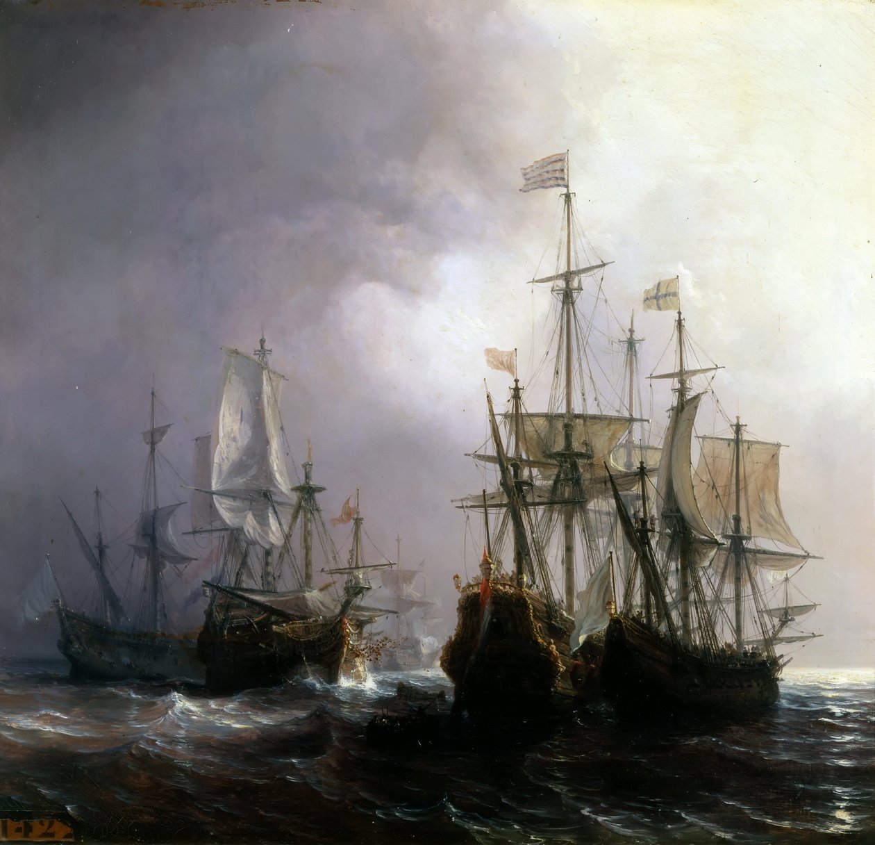 Captura de tres barcos comerciales holandeses por los barcos franceses Fidèle, Mutine y Jupiter, en 1711 de Jean Antoine Theodore Gudin