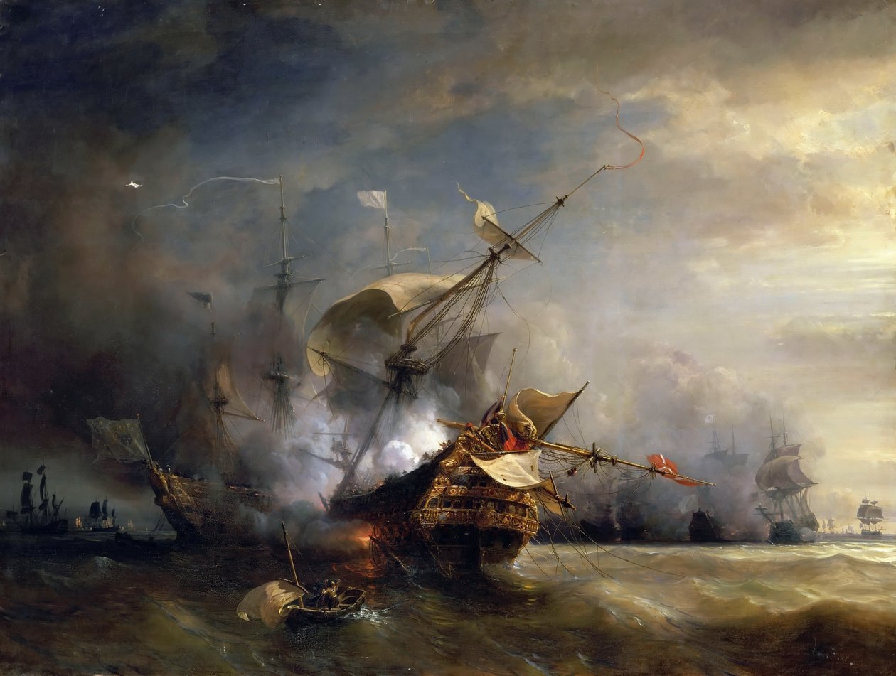La batalla naval cerca de Lizard Point, Cornualles el 21 de octubre de 1707 de Jean Antoine Theodore Gudin
