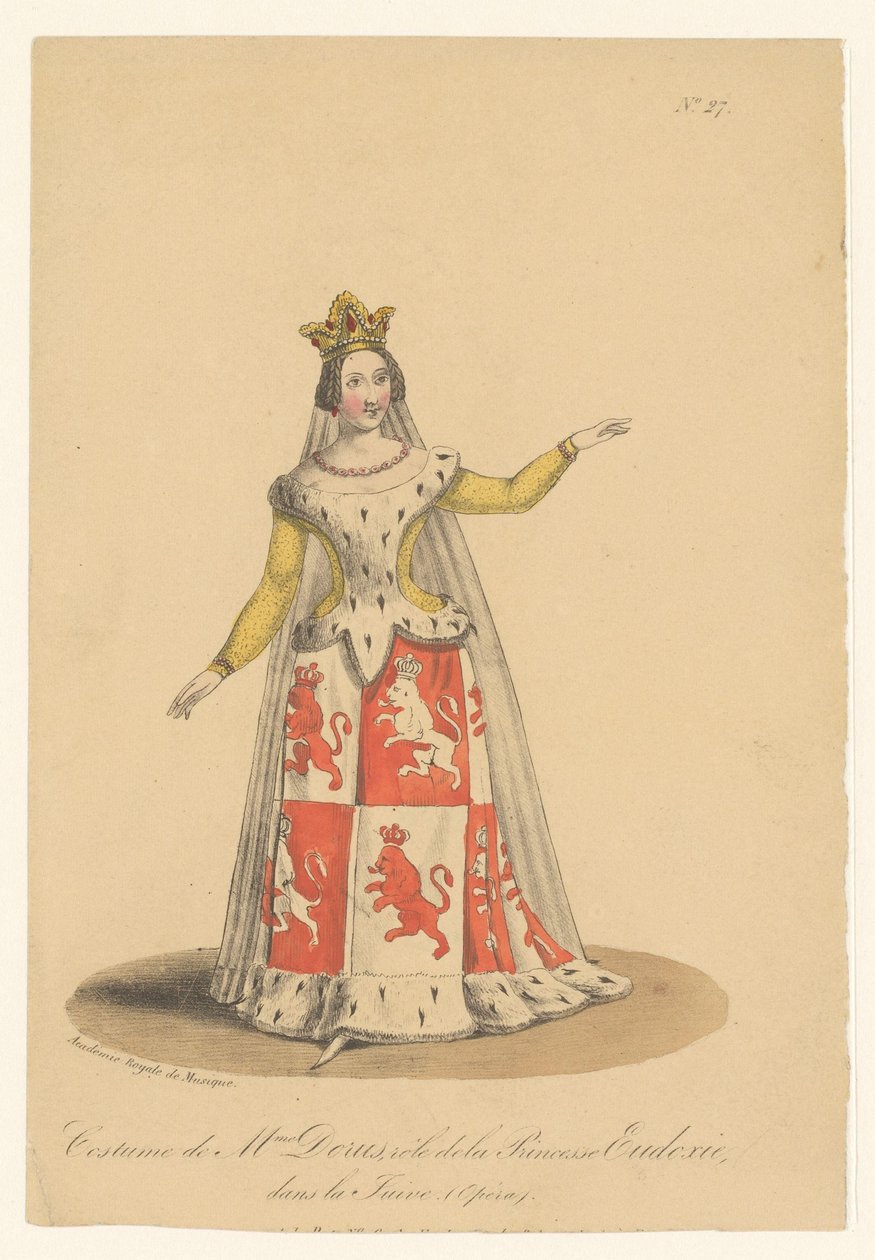 Julie Dorus-Gras en de rol van prinses Eudoxie en la ópera La Juive Traje de la señora Dorus, papel de la princesa Eudoxia, en La Juive (Opéra) (título sobre objeto) Actores, actrices en operazangers in hun rol (título de la serie) de Théodore Lejeune