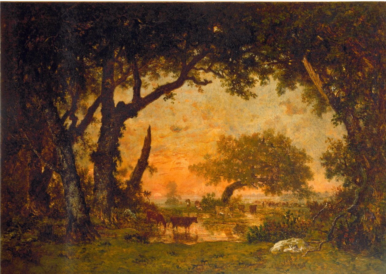 Salida del bosque en Fontainebleau, atardecer de Pierre Etienne Theodore Rousseau
