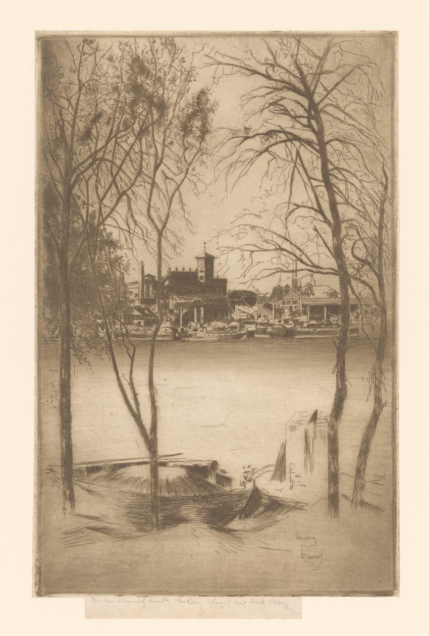 Vista de un río con puerto e industria
Laburnos y Battersea de Théodore Roussel (signed by artist)