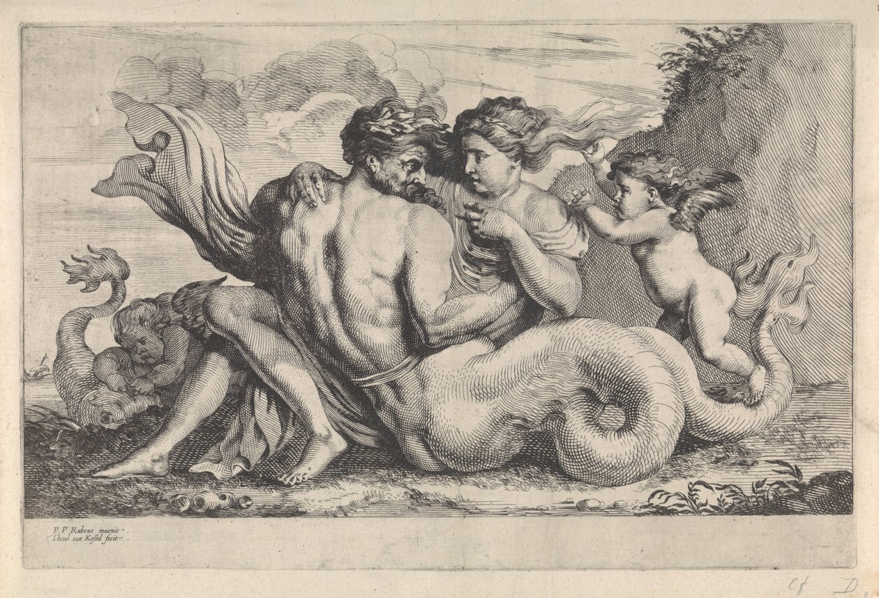 sirena y triton Figuras mitológicas (título de la serie) de Théodorus van Kessel