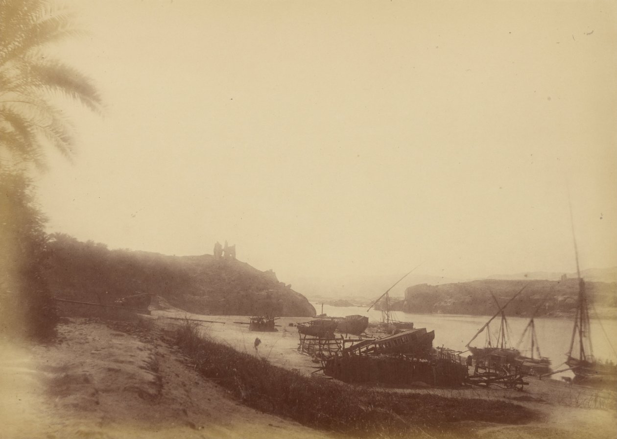 Vista del Nilo con Barcos y Ruinas de Théodule Devéria