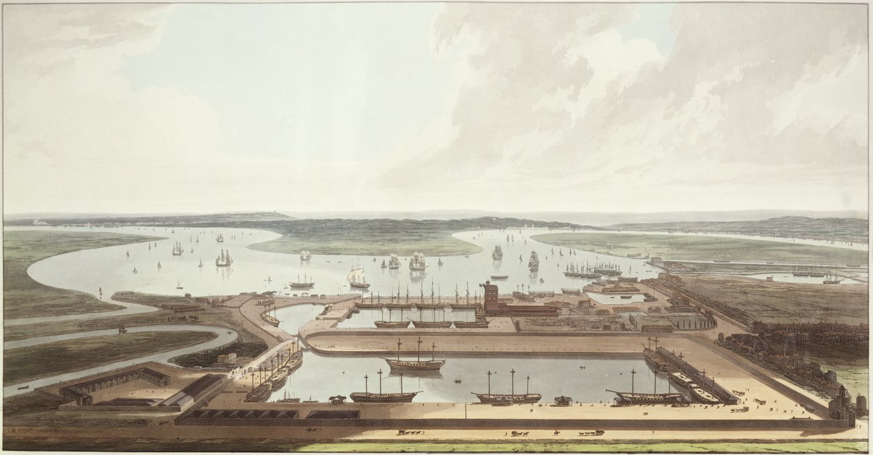Vista de los muelles de las Indias Orientales, 1803 de Thomas und William Daniell