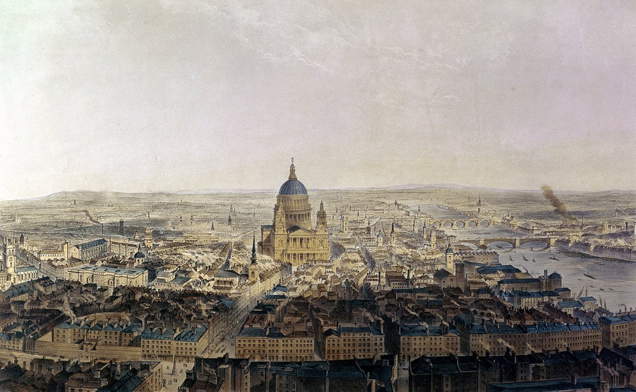 Vista de la ciudad, desde la iglesia de St Bride, publicada por Lemercier, 1860 de Thomas Allom