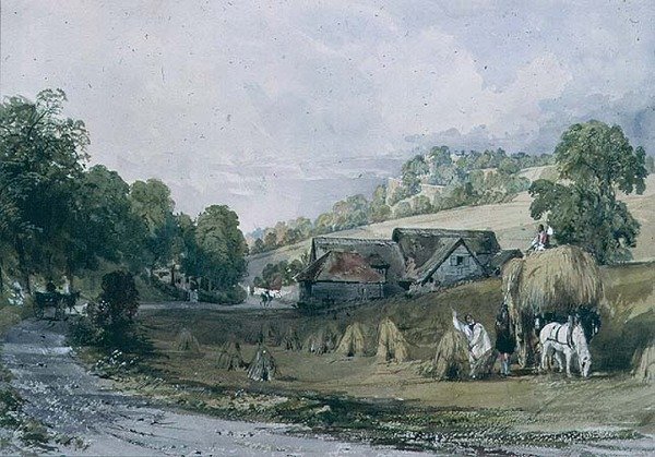 Haciendo heno en Ashurst, Surrey de Thomas Allom