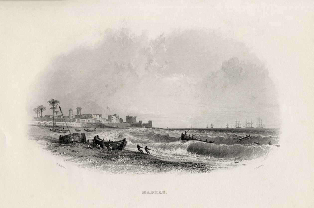Madrás, India, grabado por Charles Cousen (1815-89) de Thomas Allom