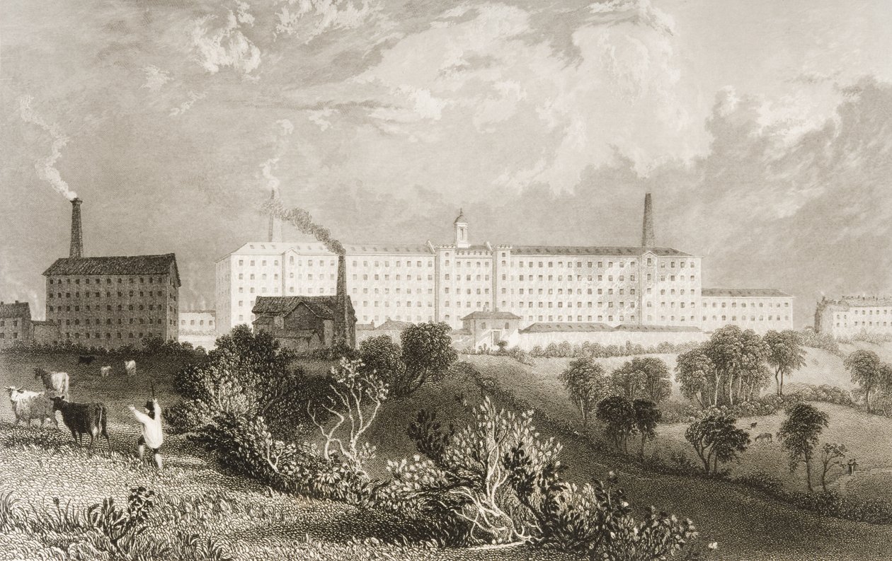 Fábrica Swainson Birley y Co. cerca de Preston, Lancashire, grabado por James Tingle (fl.1830-60) c.1833 de Thomas Allom