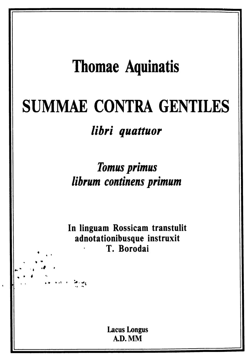 Título de la edición Summae contra gentiles de Thomas Aquinas