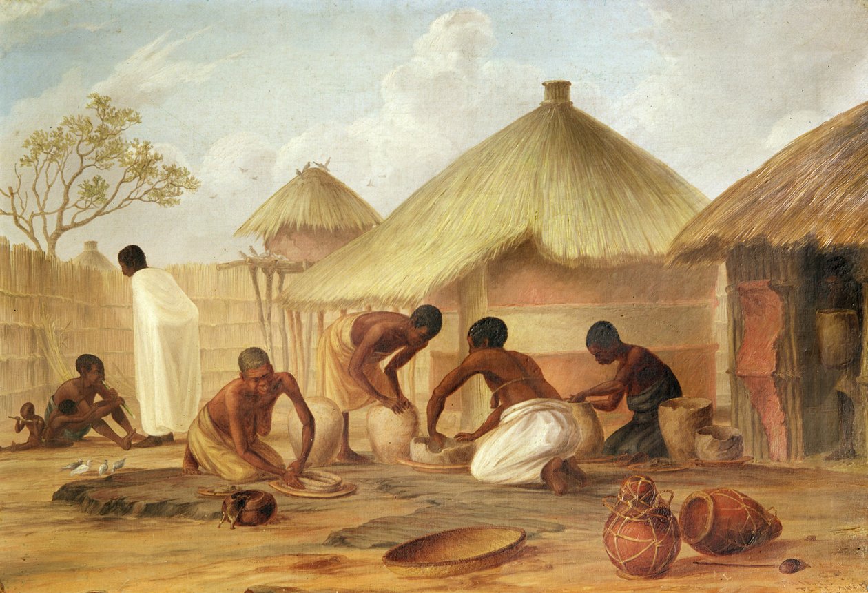 Fabricación de azúcar en Katipo - Haciendo las panellas o macetas para contenerlo, 1859 de Thomas Baines
