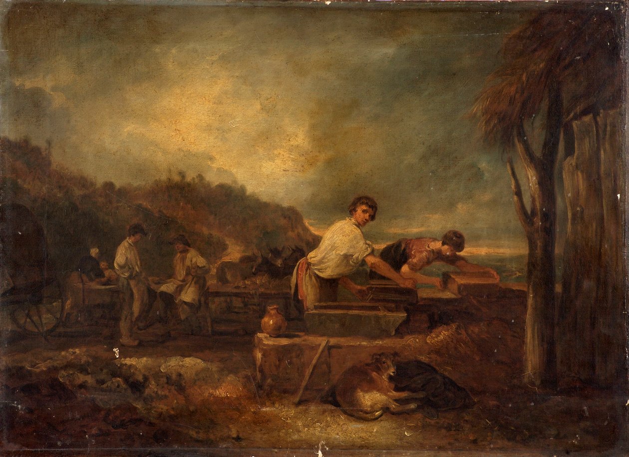Paisaje con albañiles trabajando de Thomas Barker of Bath