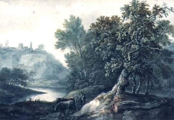 Paisaje con río y ganado de Thomas Barker of Bath