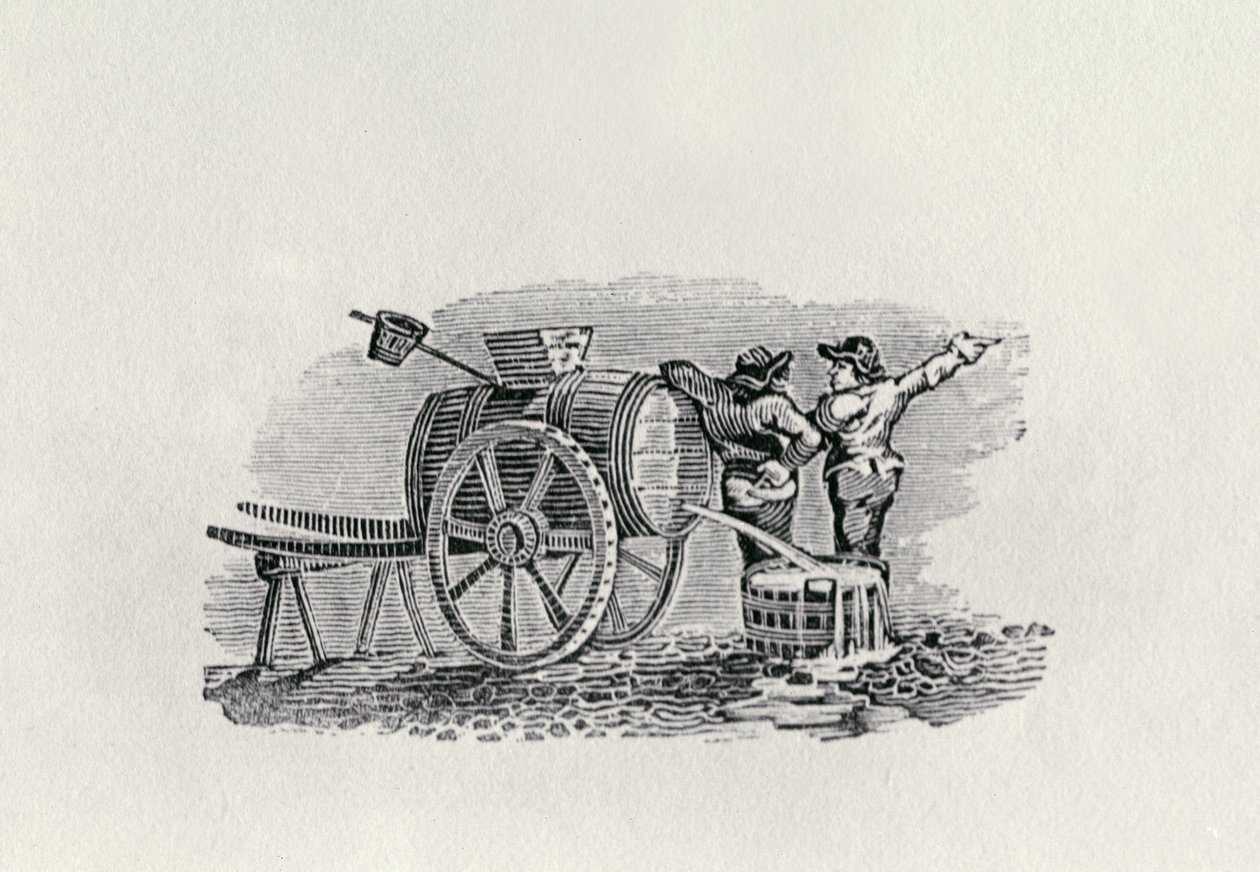 Dos hombres con un carro de barriles de Thomas Bewick