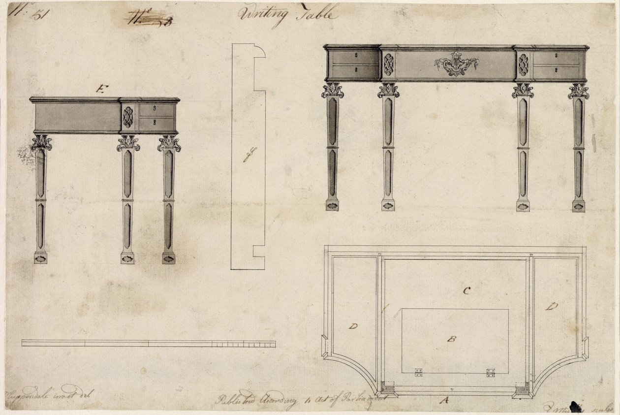 Diseño para una mesa de escritura de Thomas Chippendale