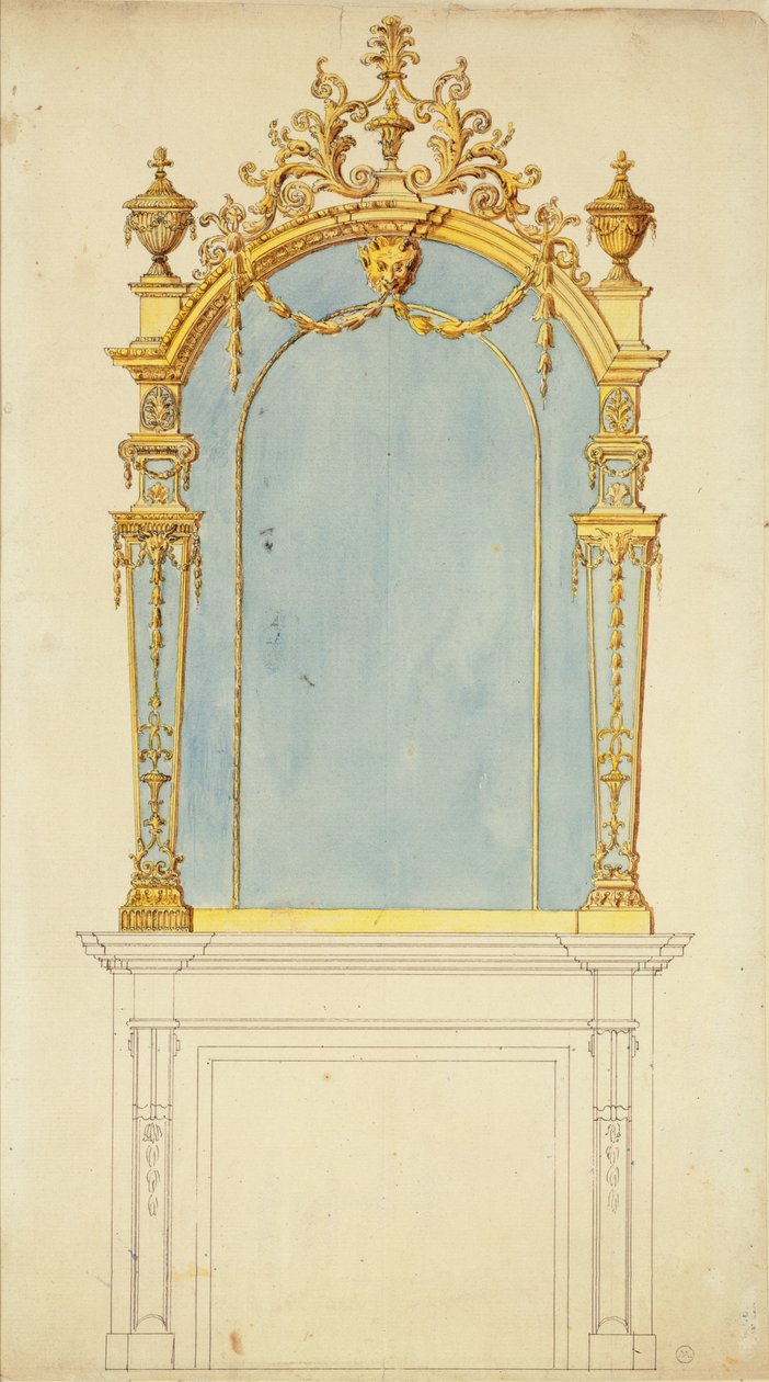 Diseño para un espejo de madera dorada, c.1765-70 de Thomas Chippendale