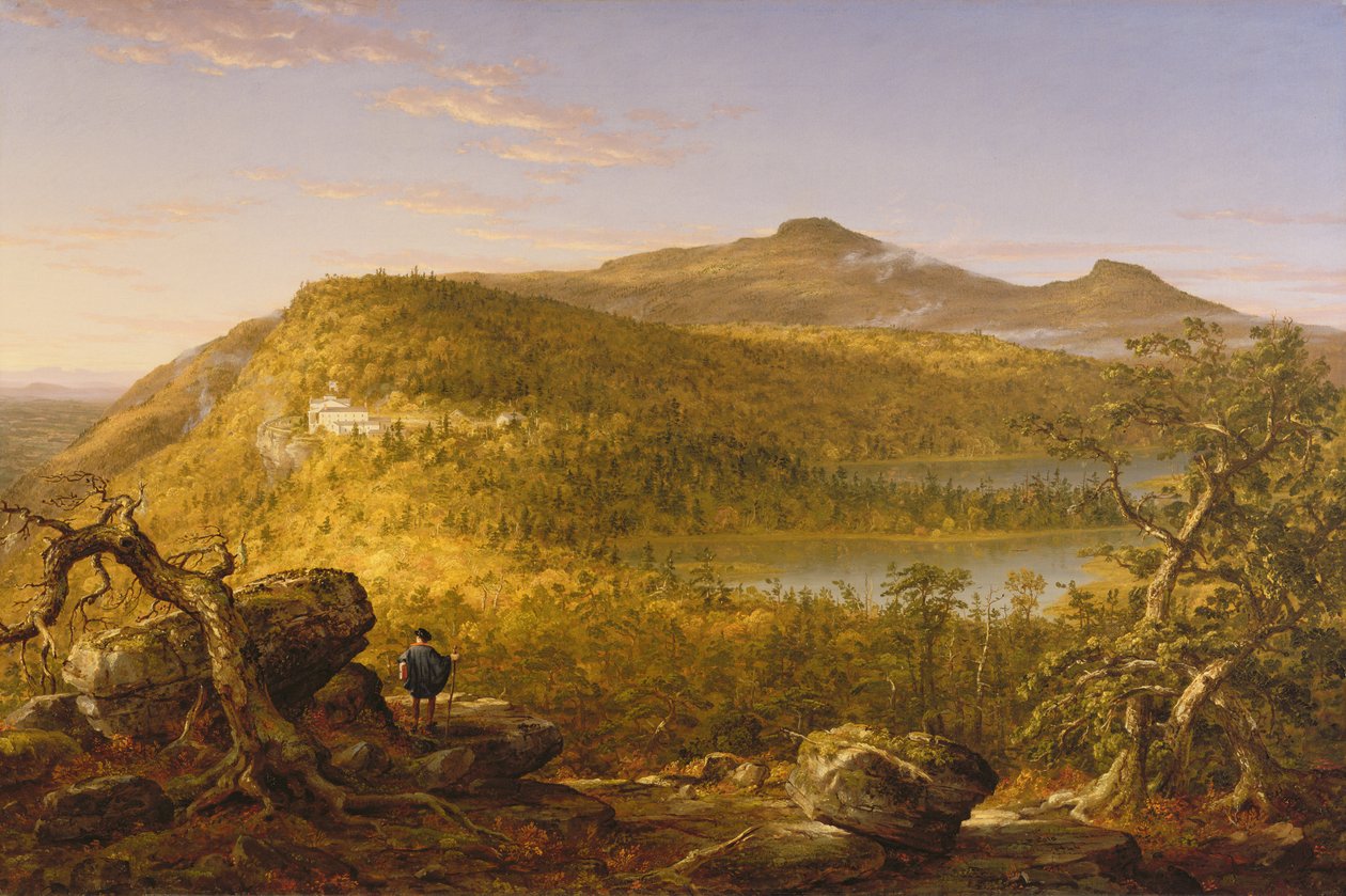 Vista de los dos lagos y la casa de la montaña, montañas Catskill, 1844 de Thomas Cole