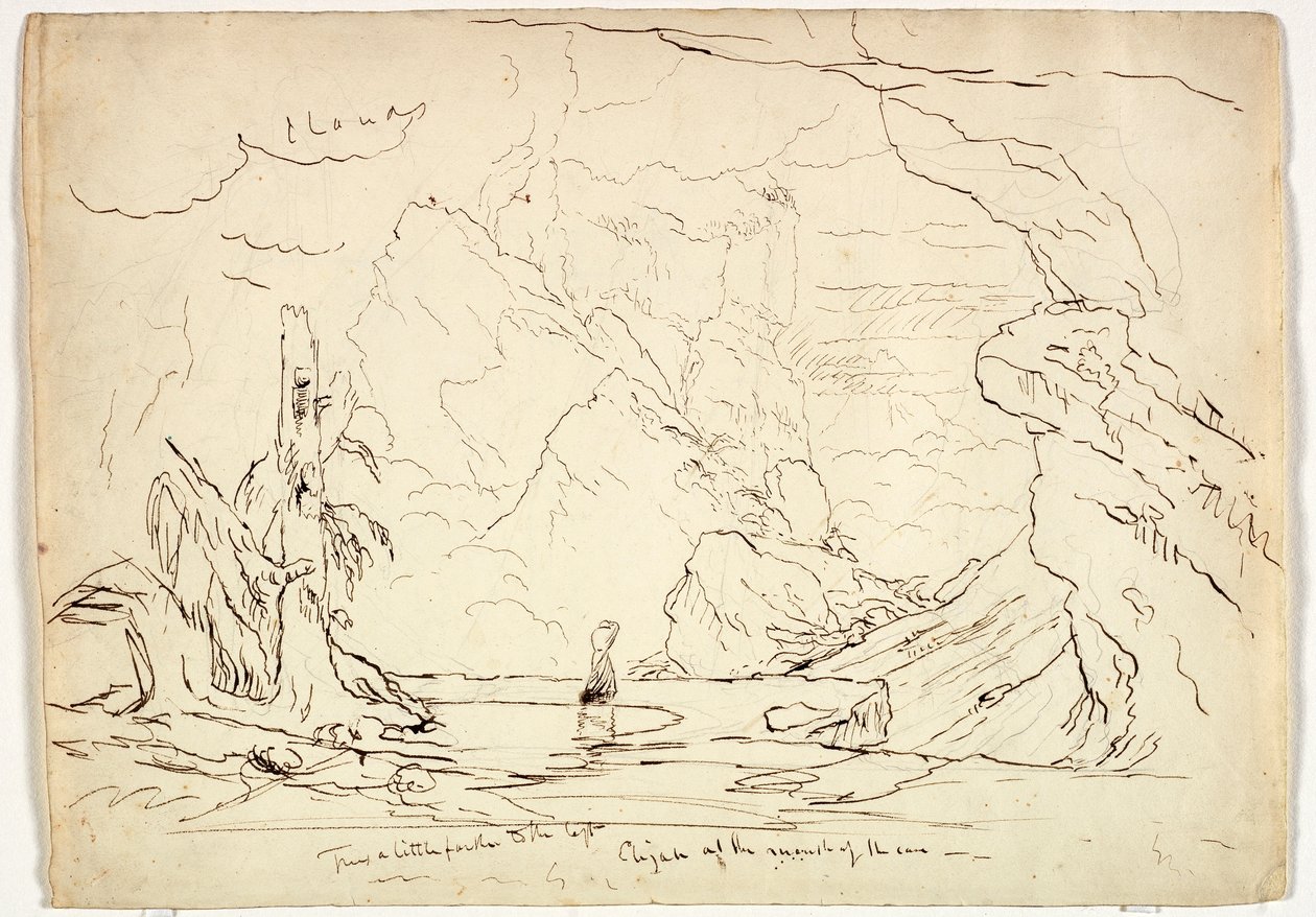 Elías en la boca de la cueva, c.1829 de Thomas Cole