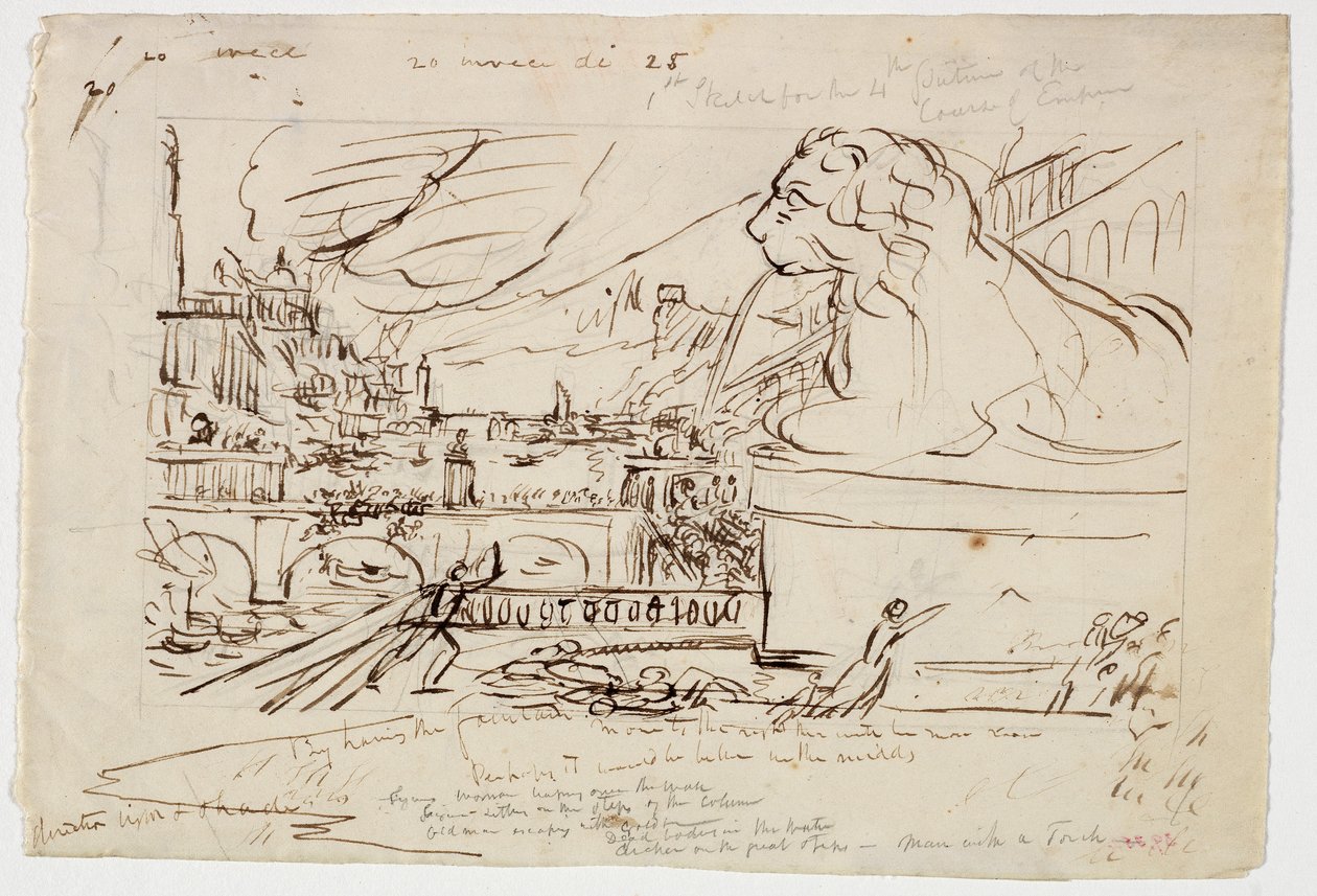 Boceto para Destruction, de la serie Course of Empire, c.1836 de Thomas Cole