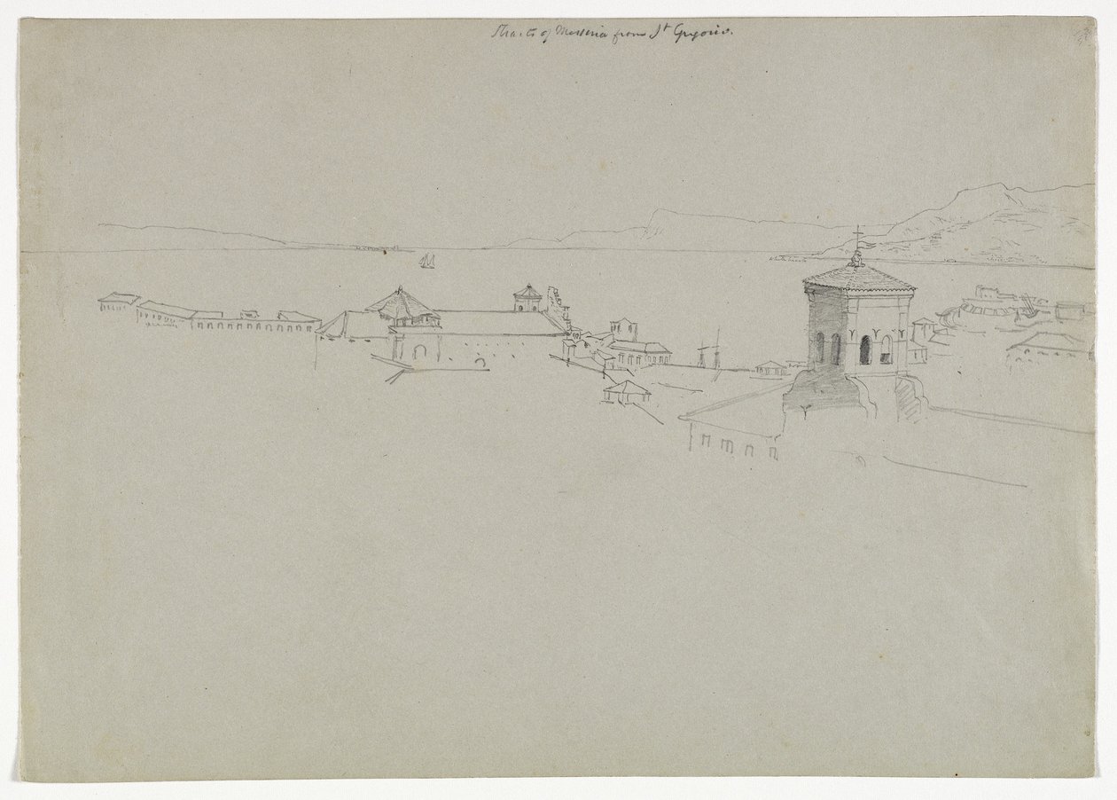 Estrecho de Mesina desde San Gregorio, Mesina, Sicilia, 1842 de Thomas Cole