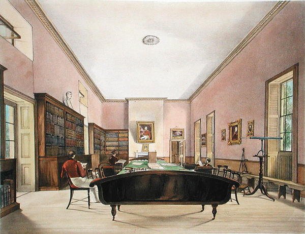 La Sala Superior de la Biblioteca de la Guarnición de Gibraltar, ilustrada en Vistas Selectas de la Roca y Fortaleza de Gibraltar por J.M. Carter, 1845 de Thomas Colman Dibdin
