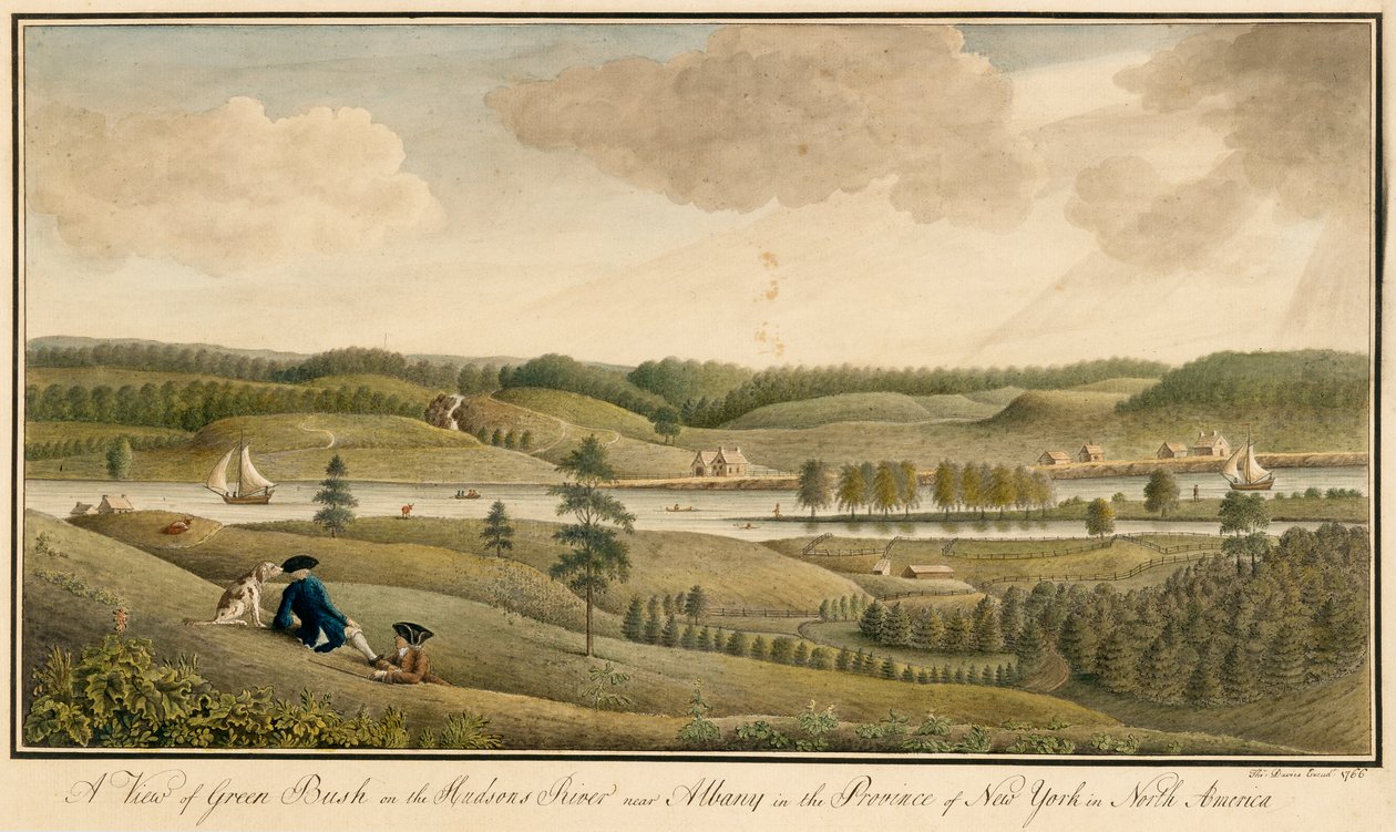 Vista de Greenbush en el río Hudson cerca de Albany, en la provincia de Nueva York, 1766 de Thomas Davies