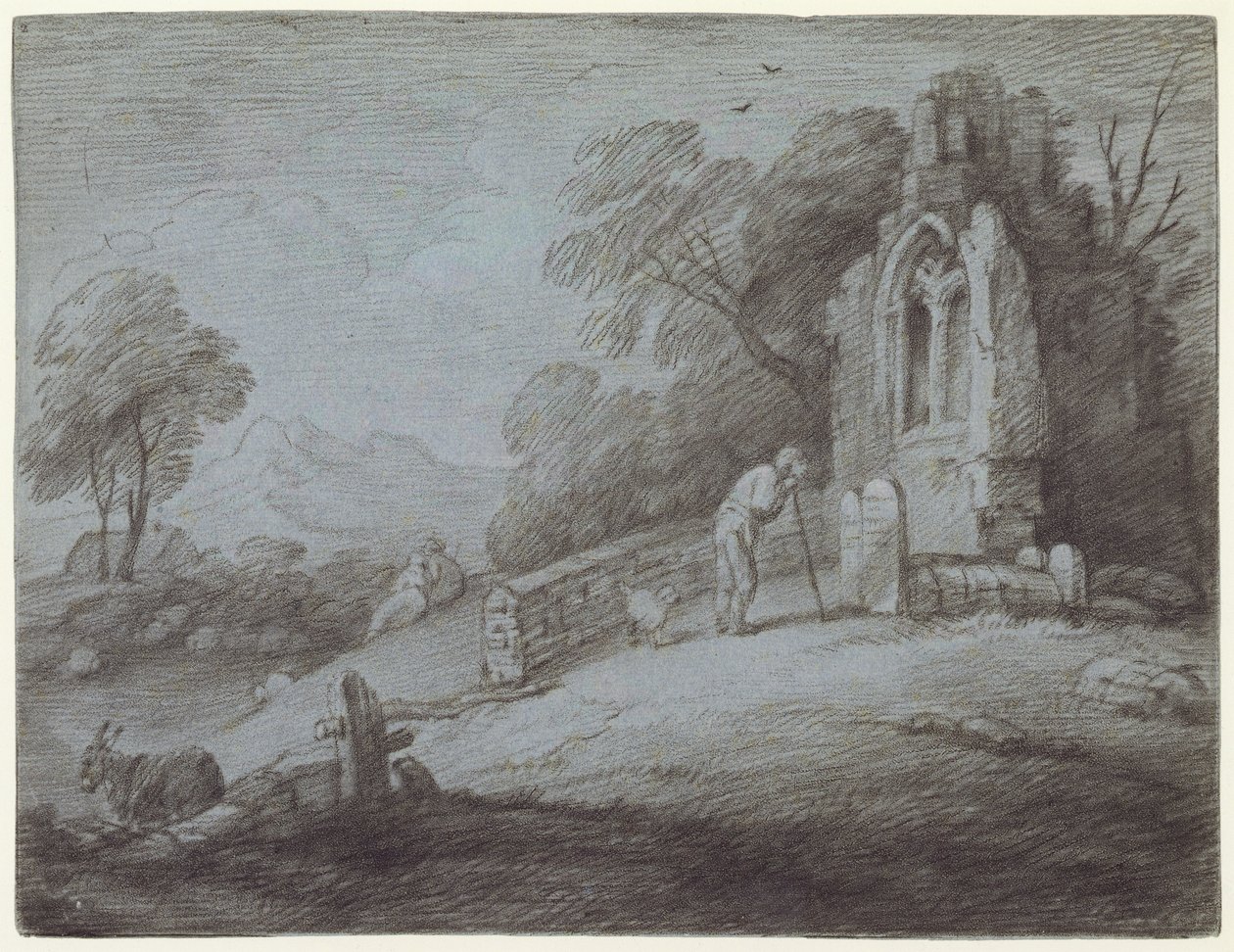 Cementerio con Figura Contemplando Lápida de Thomas Gainsborough
