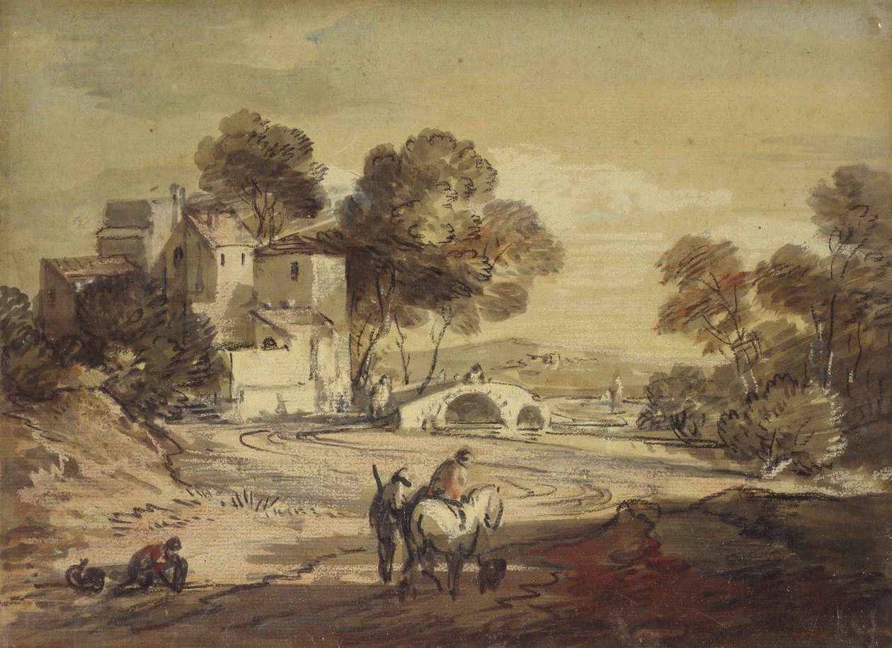 Paisaje italianizante con viajeros en un camino sinuoso, 1775 - 1779 de Thomas Gainsborough