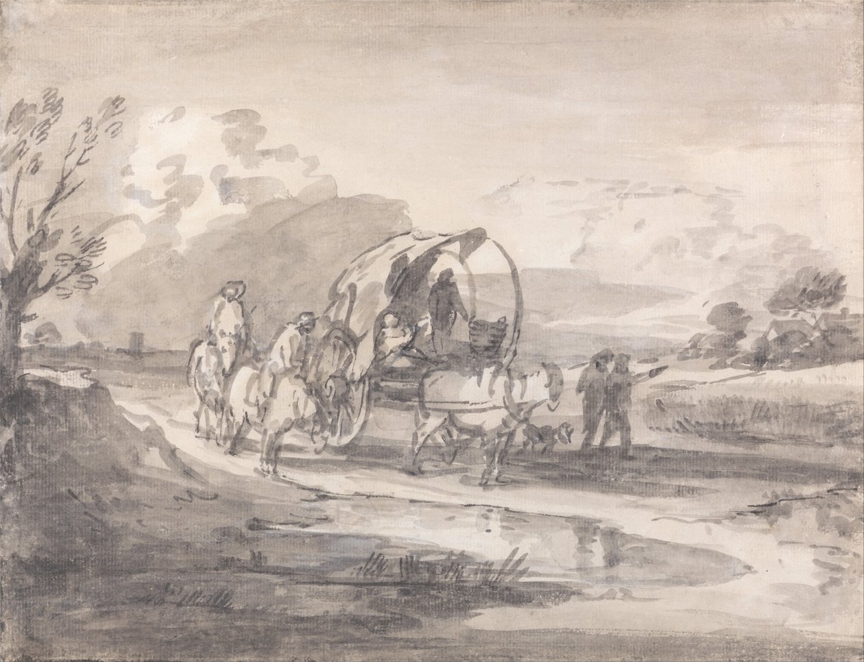 Paisaje abierto con jinetes y carro cubierto de Thomas Gainsborough