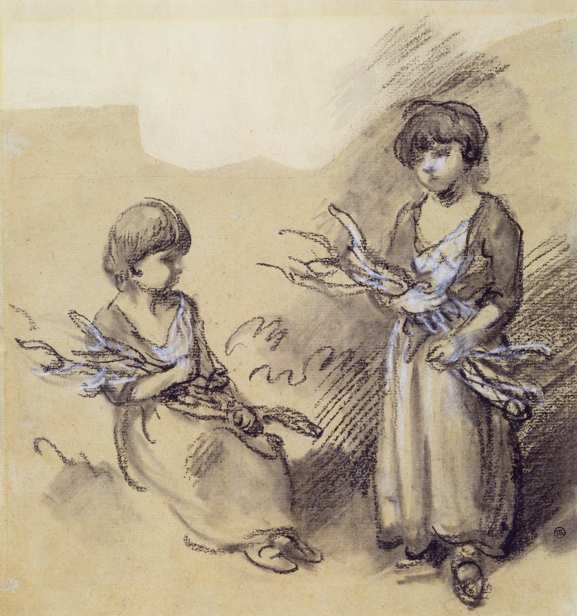 Estudio de niñas llevando fajos de Thomas Gainsborough