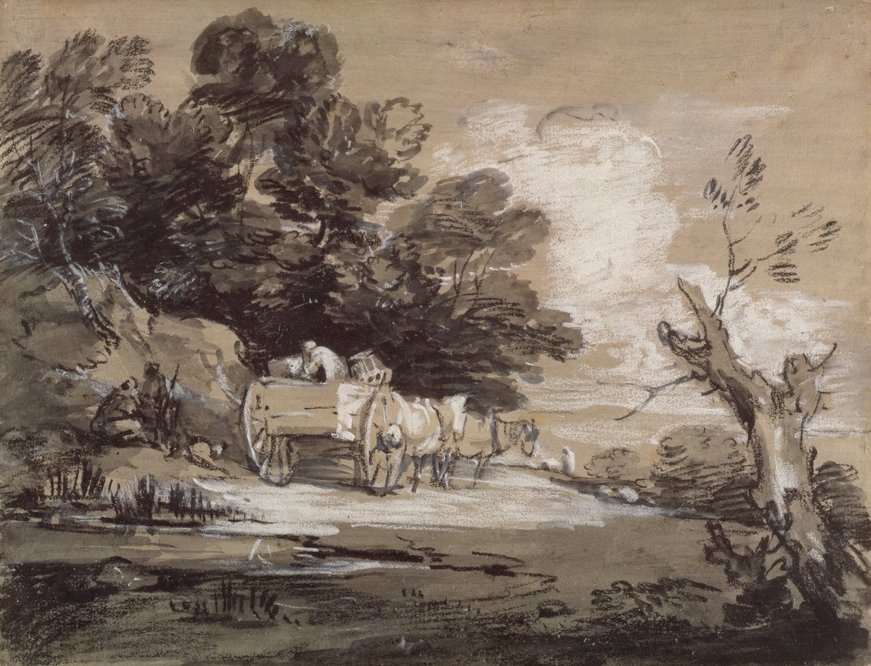 Paisaje boscoso con carro de campo y figuras, c.1785-88 de Thomas Gainsborough