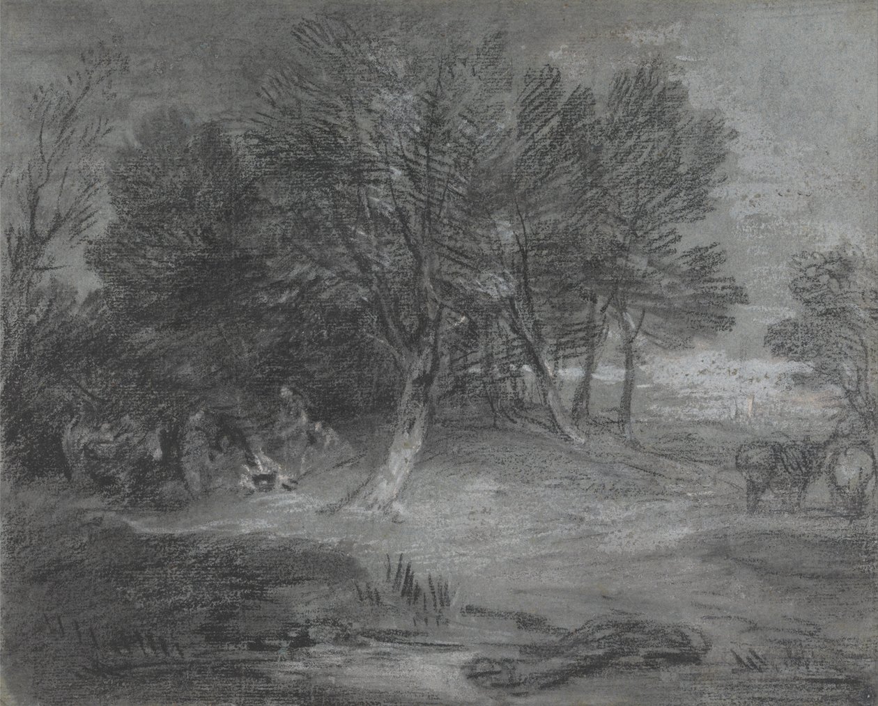 Paisaje boscoso con campamento gitano de Thomas Gainsborough