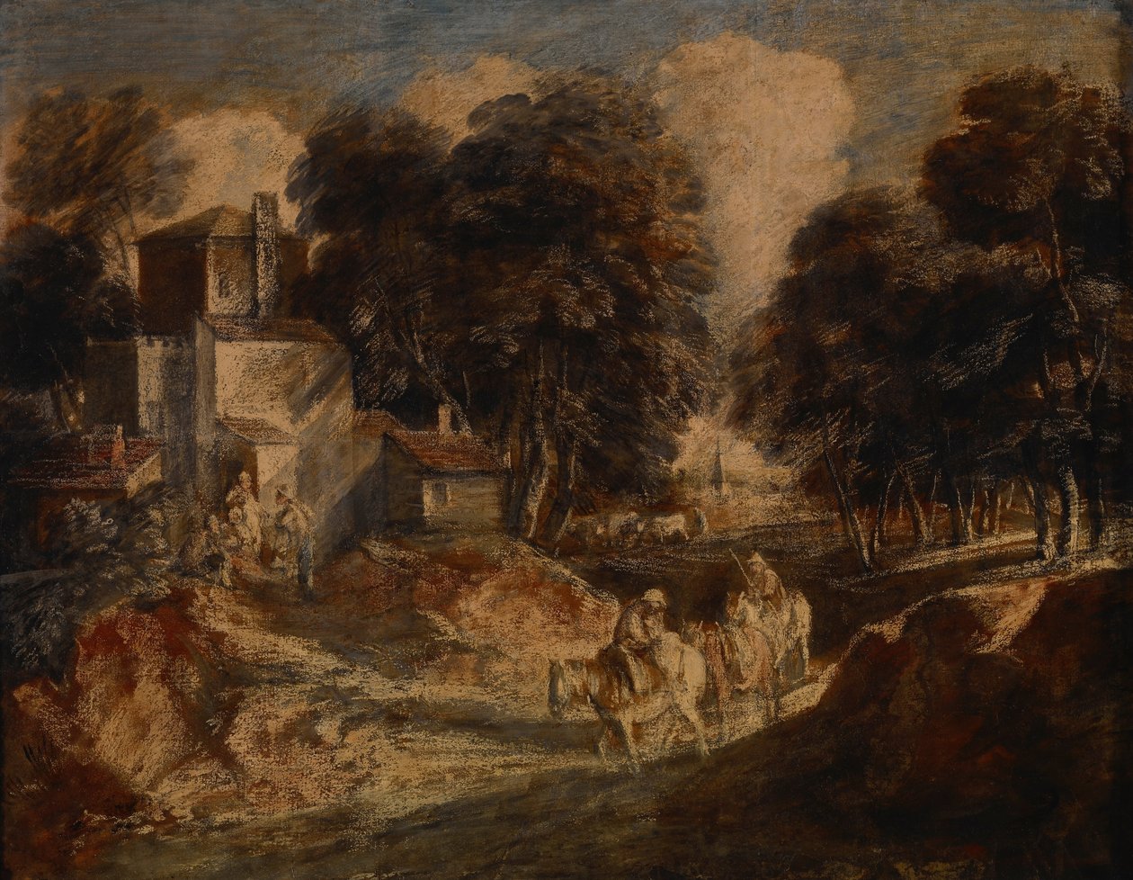 Paisaje boscoso con campesinos montados de Thomas Gainsborough
