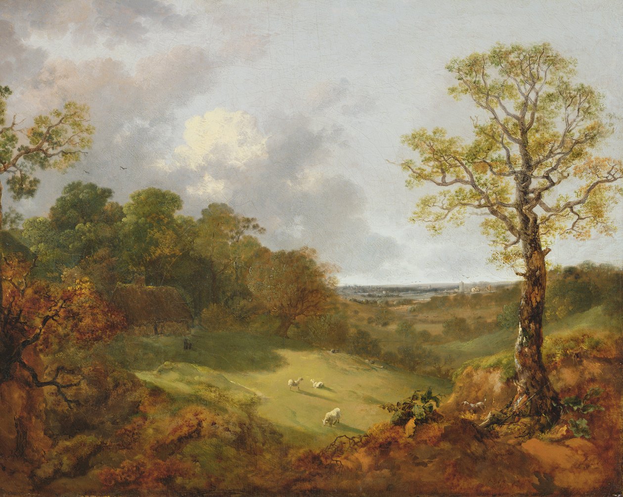 Paisaje Boscoso con una Cabaña, Ovejas y un Pastor Reclinado de Thomas Gainsborough