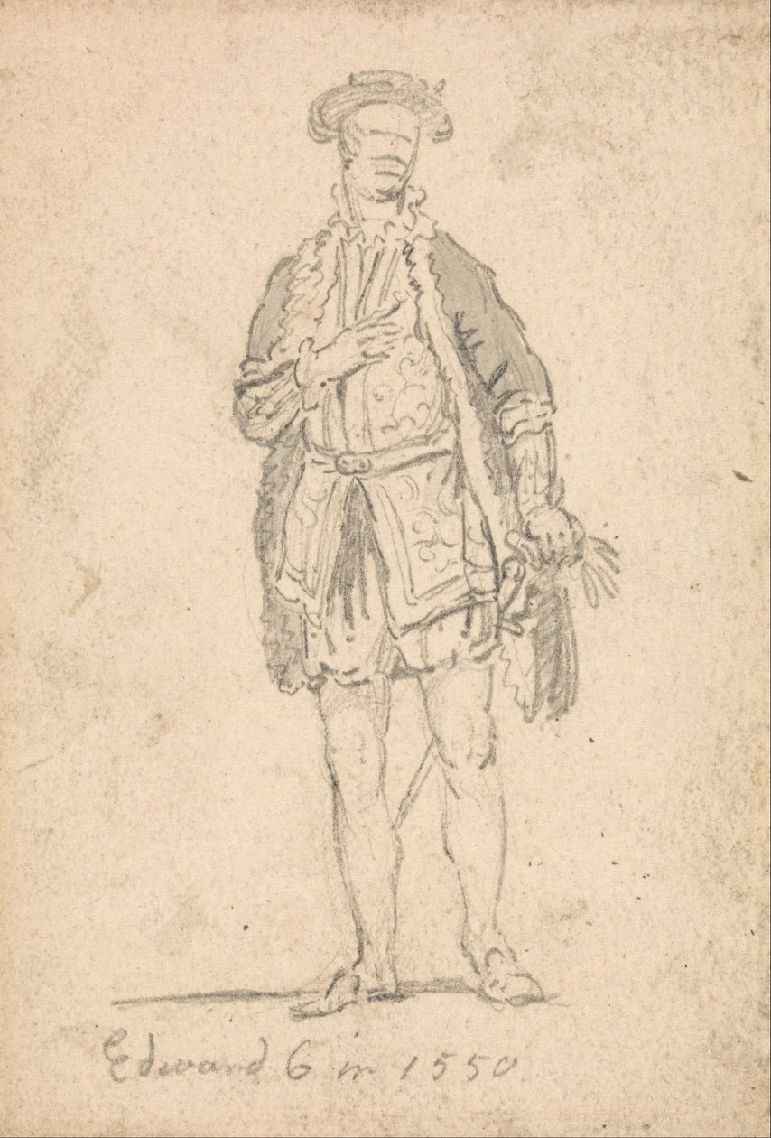 Estudio de vestuario de figura de Eduardo VI en 1550 de Thomas Girtin