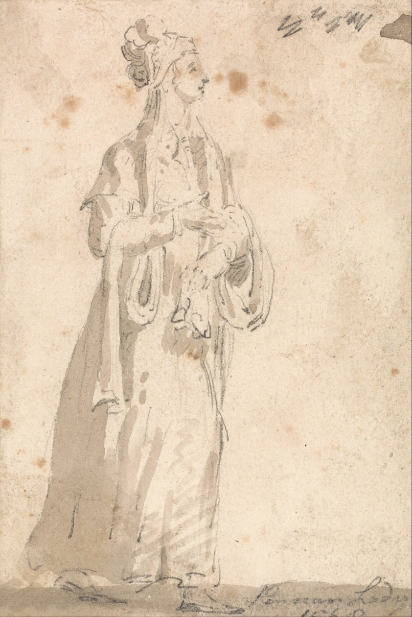 Estudio de vestuario de figura- Dama persa en 1568 de Thomas Girtin