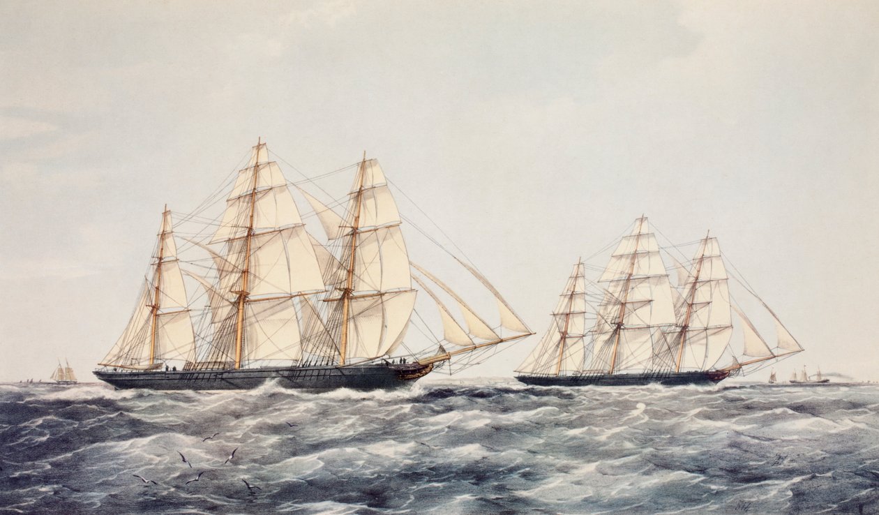 Los clíperes de té Taeping (izquierda) y Ariel (derecha) en la Gran Carrera del Té de 1866, de China a Londres de Thomas Goldsworth Dutton
